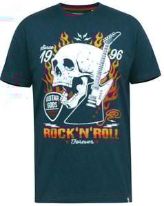 D555 Neal Skull With Flames Print T-Shirt Navy Blue Twist